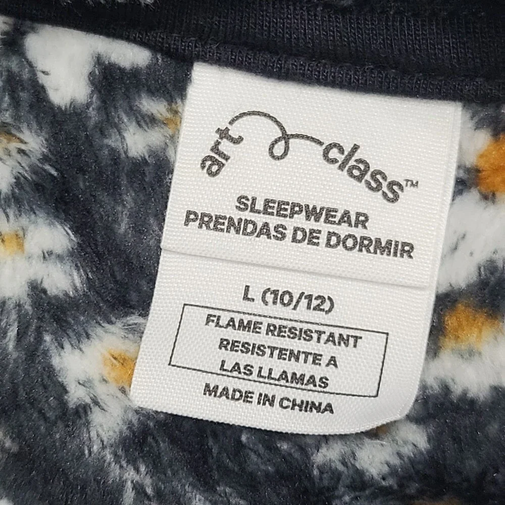 Girls Hooded Shearling Gown - art class Black w Flowers Print Size Large 10/12